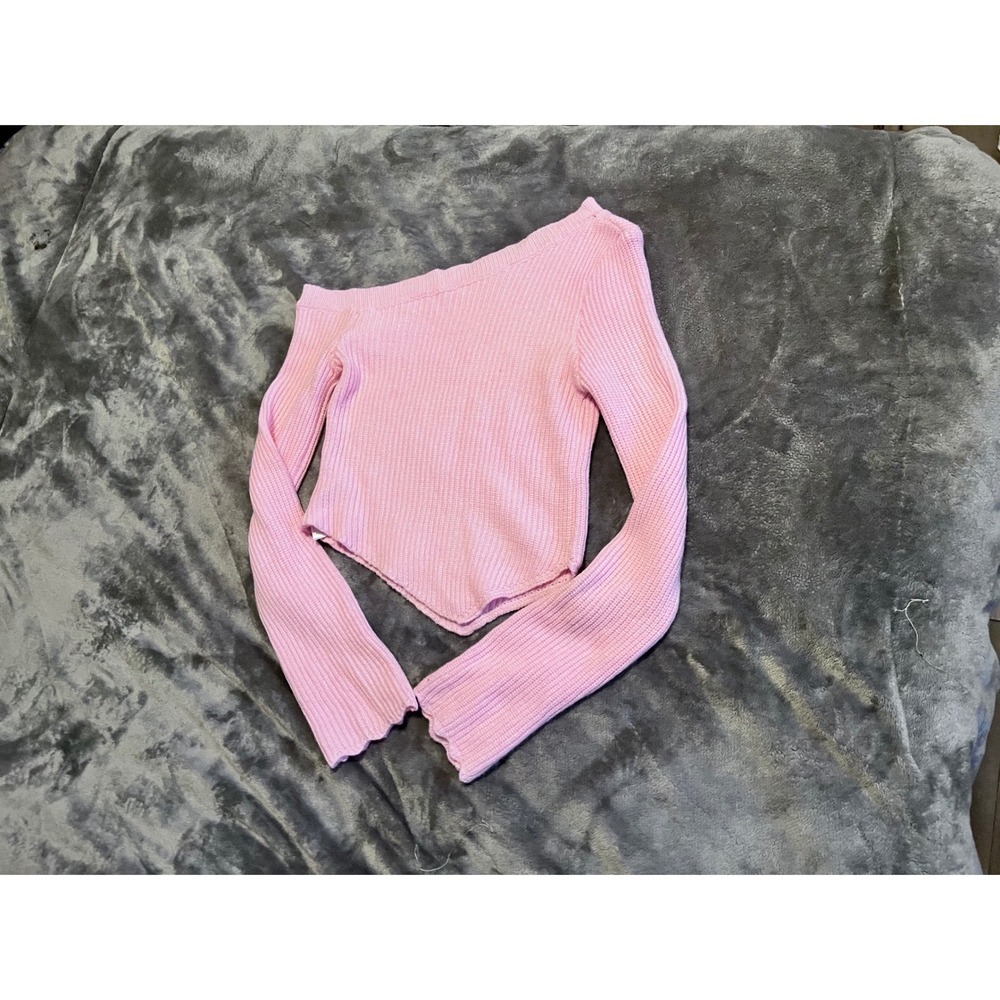 SHEIN Pink One Shoulder Ribbed Knit Long Sleeve Corset Hem Top Medium